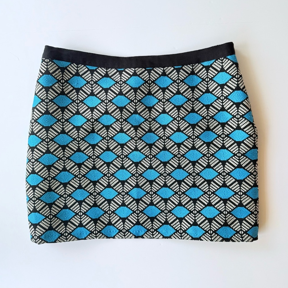 Milly New York Ribbon Trim Geometric Textured Knit Mini Skirt Sky Blue 6